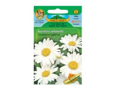 Large daisy seed packet in green box with photo of white flowers with yellow center, Noble Garden brand Large daisy seed packet in green box with photo of white flowers with yellow center, Noble Garden brand
