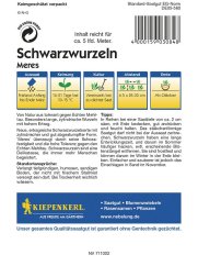 Back of black root seed packaging with blue label containing growing instructions, sowing and harvest date table Back of black root seed packaging with blue label containing growing instructions, sowing and harvest date table