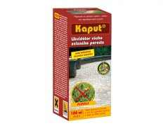 Kaput 100ml herbicid v červené krabičce s žlutým logem, likvidátor veškerého zeleného porostu proti pleveli a náletovým dřevinám
