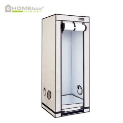 Growbox Homebox Ambient Q60+ claro con dimensiones 60x60x160cm, construcción textil beige con marco negro y pared interior reflectante