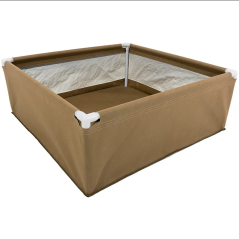 CALI BEDS XL aiuola rialzata in tessuto 120x120x45cm in marrone con rinforzo in metallo e angoli in plastica bianca su sfondo bianco