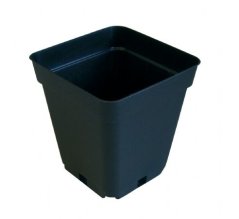 Vaso plastico quadrato nero TEKU da 3,5 litri, dimensioni 15x15x20cm, materiale morbido con fori di drenaggio sul fondo
