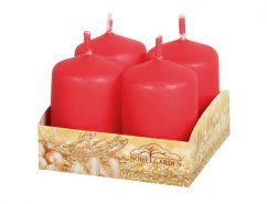 Candele rosse opache cilindriche d4x6cm in confezione da 4 pezzi, poste in supporto dorato con motivo natalizio del marchio Nohel Garden Candele rosse opache cilindriche d4x6cm in confezione da 4 pezzi, poste in supporto dorato con motivo natalizio del marchio Nohel Garden
