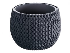 Matný plastový obal na květník SPLOFY BOWL 2v1 v antracitové barvě s texturou připomínající tkanou přízi, kulatý tvar, průměr 37cm, výška 21cm