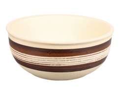 Macetero PAPAVERA de gres natural d24cm en color beige con franjas decorativas marrones y blancas vidriadas alrededor de la vasija