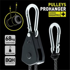 GHP PRO Regular hanger černé kladky s kovovými karabinami a lany, závěsný systém s nosností 68kg pro zavěšení filtrů a osvětlení