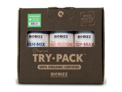 BioBizz Trypack Outdoor sada tří bílých lahviček 3x250ml s hnědým kartonovým obalem, obsahuje Fish-Mix, Bio-Bloom a Top-Max pro venkovní pěstování