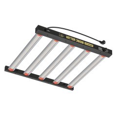 SunPro HITTER 360W LED osvětlení s černým hliníkovým rámem, pěti podlouhlými LED pásy s oranžovými koncovkami a světelným tokem 2,7 µmol/J