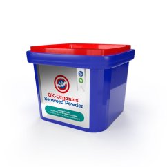 Modro-červená plastová nádoba Guanokalong Seaweed Powder 1L s bílým štítkem, organické hnojivo z mořských řas pro zlepšení půdy a růst rostlin