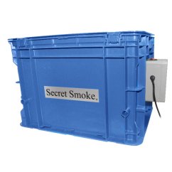 Modrý plastový Secret Box od Secret Smoke pro suchou separaci pylu s objemem 150g, motorizovaný extraktor s bílou ovládací jednotkou
