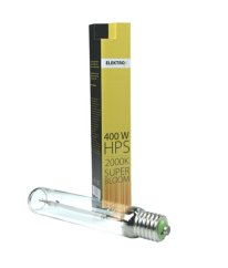 Лампа Elektrox Super Bloom 400W HPS със sodium с червено-жълт спектър, прозрачна стъклена тръба с резба E40 до жълта кутия Лампа Elektrox Super Bloom 400W HPS със sodium с червено-жълт спектър, прозрачна стъклена тръба с резба E40 до жълта кутия