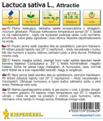Зворотний бік упаковки насіння салату Attractie з описом п'ятьма мовами, іконками вирощування та штрих-кодом на білому тлі Зворотний бік упаковки насіння салату Attractie з описом п'ятьма мовами, іконками вирощування та штрих-кодом на білому тлі
