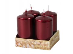 Candela dell'Avvento metallizzata lucida color bordeaux a forma di cilindro, diametro 4cm e altezza 8cm, set di 4 pezzi in scatola di cartone con stampa Candela dell'Avvento metallizzata lucida color bordeaux a forma di cilindro, diametro 4cm e altezza 8cm, set di 4 pezzi in scatola di cartone con stampa