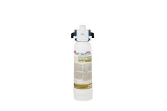 Cartuș filtrant BWT Bestmax Premium M alb cu capac superior albastru și negru, etichetă aurie descriptivă și tehnologie de tratare a apei