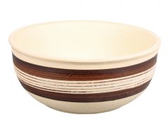 PAPAVERA-ruukku luonnonkiveä 24cm, beige, koristeelliset ruskeat ja valkoiset lasitetut raidat reunoilla