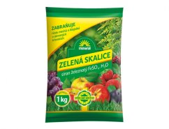 Paquete verde de Sulfato Ferroso 1kg con franja amarilla, contiene sulfato ferroso FeSO4·H2O para eliminar musgo y líquenes en el césped