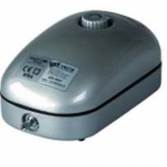 Pompă de aer Hailea ACO 9601 cu debit 192L/oră - corp plastic gri oval cu roată de reglare pentru reglarea debitului