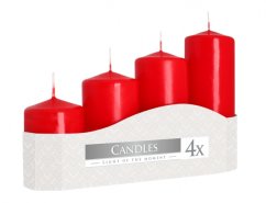 Candele dell'Avvento a gradini opache rosse in confezione bianca, quattro pezzi di diametro 5cm e altezze 7,9,11,13cm disposte in ordine crescente Candele dell'Avvento a gradini opache rosse in confezione bianca, quattro pezzi di diametro 5cm e altezze 7,9,11,13cm disposte in ordine crescente
