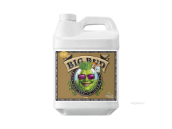 Plastový kanister Advanced Nutrients Big Bud Coco Liquid 5l s hnědým štítkem a kreslením ananasu v brýlích, květový stimulátor pro kokosové substráty