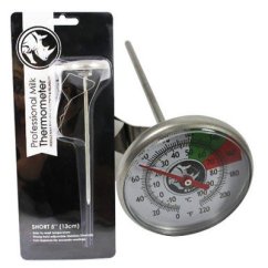 Termómetro Rhinowares Short en estuche negro con logo blanco, termómetro de acero inoxidable con varilla larga y dial con zonas de color para medir