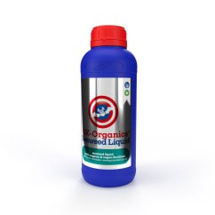 Guanokalong Seaweed Liquid 1L v modré plastové lahvi s červeným uzávěrem, organický veganský stimulátor mikroorganismů pro lepší růst rostlin