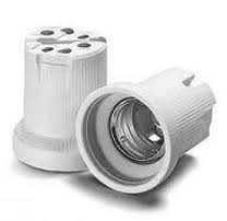 Ceramiczny uchwyt E-40 w białym kolorze o walcowatym kształcie i gwincie do lamp wyładowczych i świetlówek CFL, idealny do uprawy bez osłony