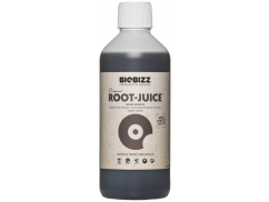 BioBizz Root-Juice 500ml hnědá plastová láhev s bílým uzávěrem, tmavý obsah, béžový štítek s logem vinylové desky a nápisem organické hnojivo