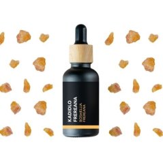 Bottiglia di vetro nero con tappo in legno contenente olio essenziale di incenso Bio Frereana, circondato da pezzi dorato-marroni di resina su sfondo bianco Bottiglia di vetro nero con tappo in legno contenente olio essenziale di incenso Bio Frereana, circondato da pezzi dorato-marroni di resina su sfondo bianco