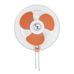 Bílý cirkulační nástěnný ventilátor Cornwall s oranžovými lopatkami, průměr 40cm, kovová mřížka a dva ovládací šňůrky pro regulaci rychlosti