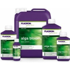 Plagron Alga Bloom základní květové hnojivo v různých velikostech lahví - fialové a zelené plastové obaly s bílými uzávěry a štítky