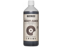 BioBizz Root-Juice 1l lahev s bílým uzávěrem a hnědou etiketou pro stimulaci kořenového systému rostlin během růstové fáze