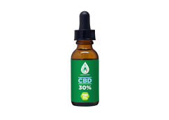 Smeđa staklena bočica s kapaljkom Fenix kapi CBD 30% THC 1% 10ml sa zelenom naljepnicom i bijelim logom na bijeloj pozadini