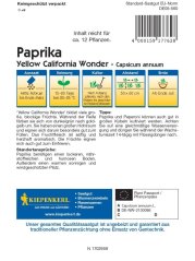 Retro della confezione di semi Kiepenkerl Peperone Yellow California Wonder con istruzioni per la coltivazione, compresi i termini di semina e raccolto in lingua ceca