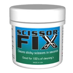 Recipiente de plástico blanco Scissor Fix 500ml con etiqueta azul y verde para limpiar tijeras adhesivas, fabricado en EE. UU.