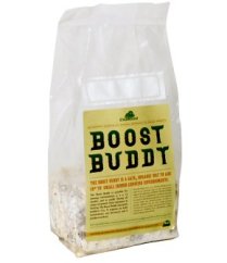 Bílý plastový sáček CO2 Boost Buddy Bag se žlutým informačním štítkem pro zvýšení hladiny oxidu uhličitého v pěstebních prostorách