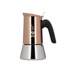 Bialetti New Venus Copper Moka-pannumalli 4 kupille, kiiltävä kuparinen yläosa ja kromattu alaosa, ergonominen musta kahva, italialainen muotoilu