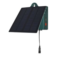 Nawadnianie solarne Irrigatia SOL-C24L z czarnym panelem słonecznym i zielonym pudełkiem sterującym z czerwonym przyciskiem i podłączonym przewodem Nawadnianie solarne Irrigatia SOL-C24L z czarnym panelem słonecznym i zielonym pudełkiem sterującym z czerwonym przyciskiem i podłączonym przewodem