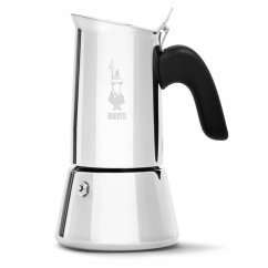 Bialetti New Venus 10 kuppia - ruostumaton teräsmokakeitin mustalla ergonomisella kahvalla ja tunnistettavalla Bialetti-logolla