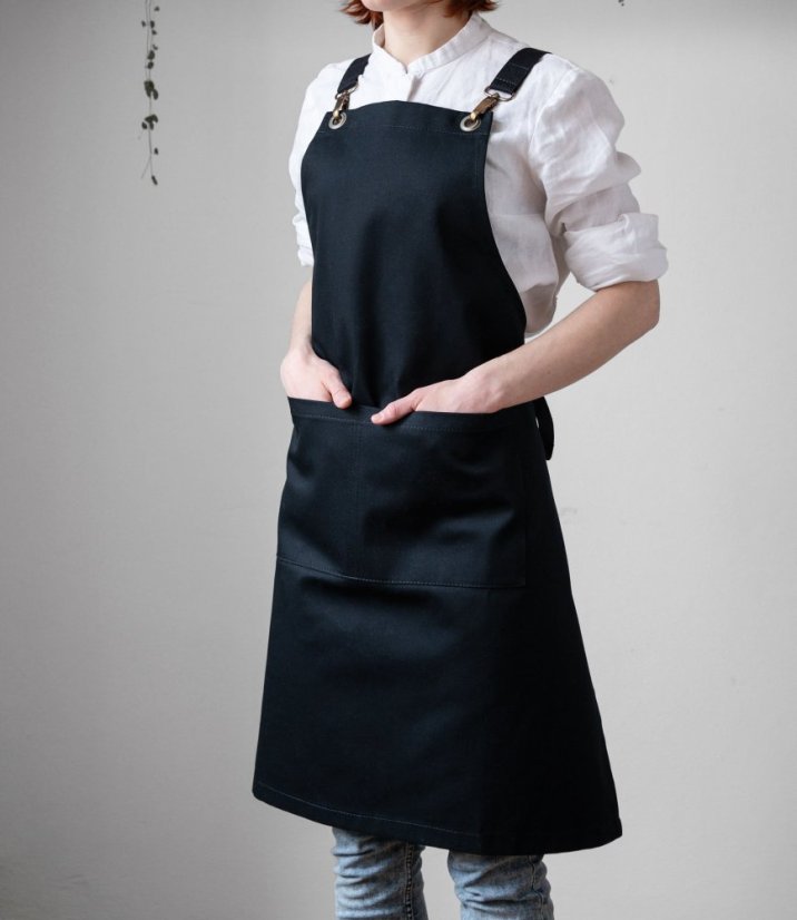 Baristická zástěra s popruhy černá