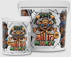 Monkey All In 1kg organické hnojivo v bílých plastových kyblících s barevným designem opice, malý a velký balení pro ekologické pěstování