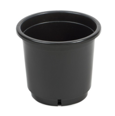 Černý kulatý plastový květináč TEKU s objemem 18 litrů, rozměry 33x29,5cm, s odvodňovacím otvorem ve spodní části pro pěstování rostlin