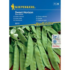 Zaadpakket sukererwten Sweet Horizon van Kiepenkerl met foto van verse groene peulen op houten ondergrond Zaadpakket sukererwten Sweet Horizon van Kiepenkerl met foto van verse groene peulen op houten ondergrond