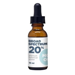Hnědá skleněná kapátková lahvička Fair CBD oleje 20% s bílým štítkem, černým uzávěrem a pipetou, objem 10ml pro domácí wellness