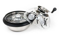 Bowl Trimmer 16 tuumaa käsikäyttöisellä käytöllä, ruostumaton kulho mustalla reunalla, läpinäkyvä muovisuojus ja käsikampi leikkaamiseen