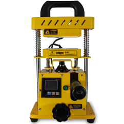 Qnubu Rosin Press PRO hydraulický lis 2 tuny ve žluté barvě s černými detaily, digitálním displejem, ovládacími tlačítky a kovovými vodicími tyčemi