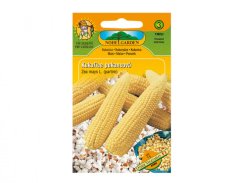 Confezione di semi di mais da popcorn JANTÁR F1 ibrido con design arancione-verde, che mostra spighe giallo-oro e popcorn bianco sul marchio Nohel Garden