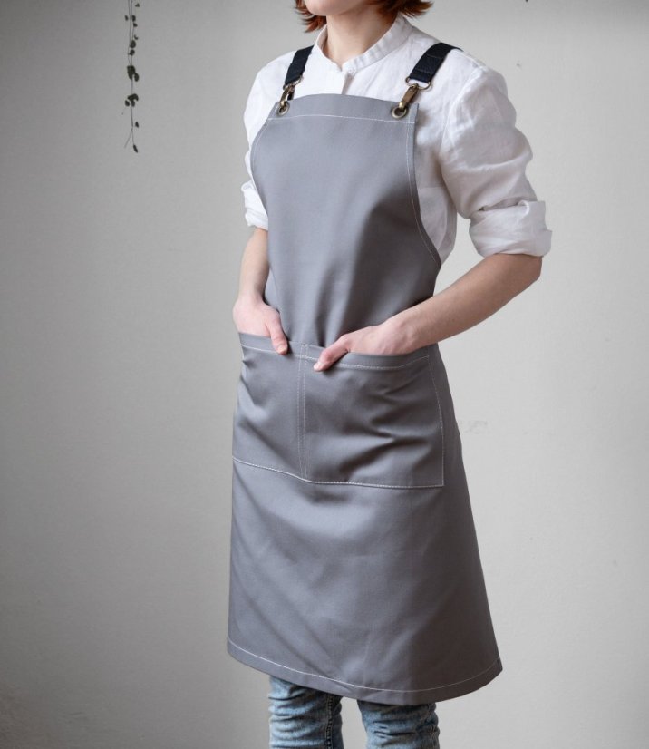 Baristická zástěra s popruhy šedá