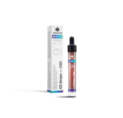 Gocce Cannacare CBD 9% 7ml in flacone di vetro marrone con contagocce e scatola bianca, olio CBD serale per supportare il sistema immunitario