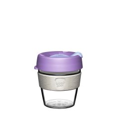 KeepCup Original Clear Moonshine S lila wiederverwendbarer Becher mit transparentem Unterboden, weißem Silikonband und lila Deckel