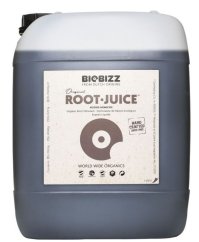 BioBizz Root-Juice 10l plastový kanystr s šedým obsahem a bílým víčkem, organický stimulátor kořenů v profesionálním balení pro zahradnictví